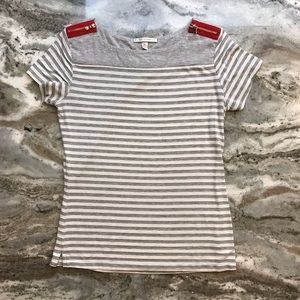 Striped Tee with red zipper detail